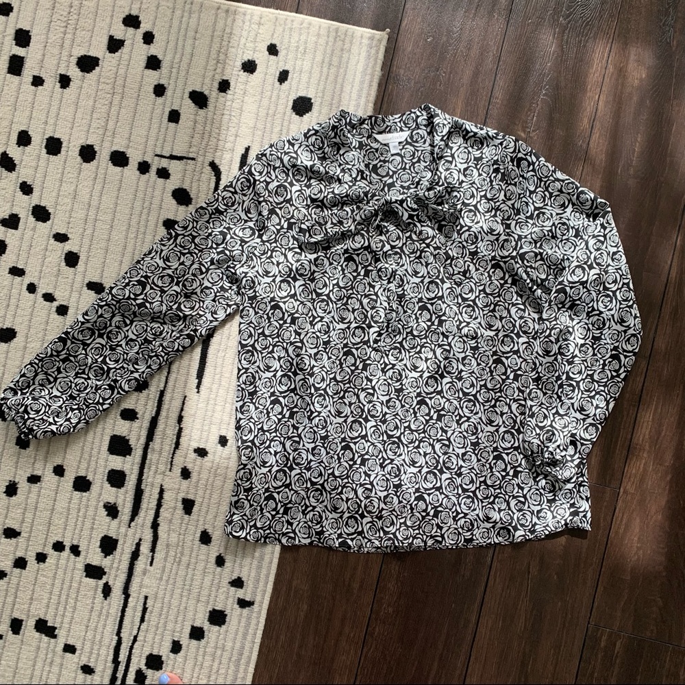 Charming Charlie Black and White Rose Blouse